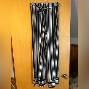 white and black tie pants